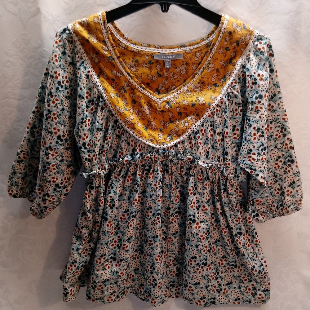 NWT Anthropologie Blue Tassel peasant BOHO blouse